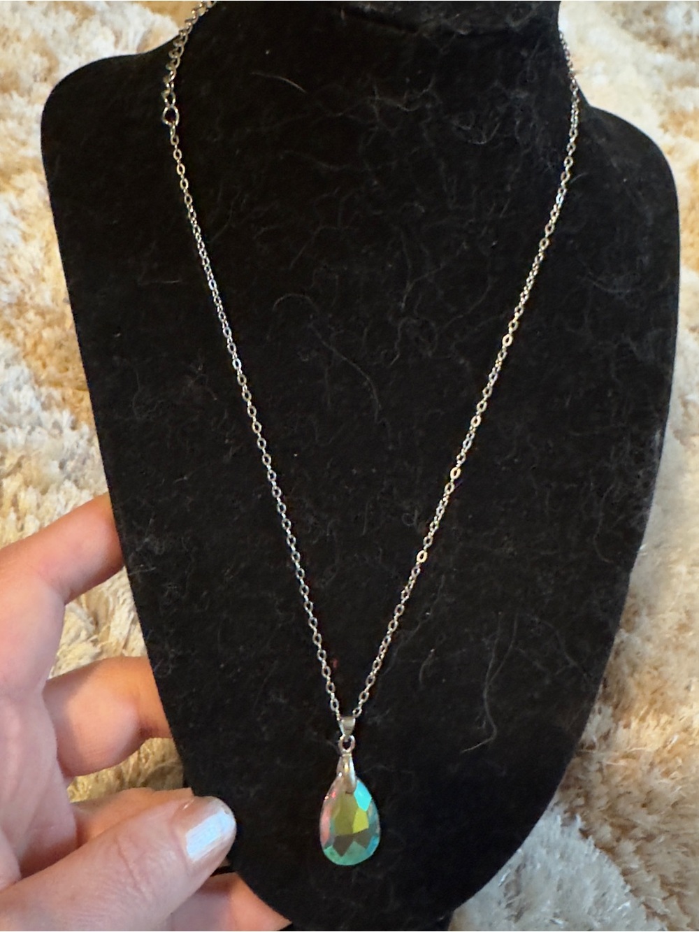 Silver Teardrop Aurora Crystal Pendant Necklace - Women Jewelry